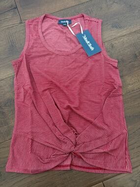 ModCloth Striped Scoop Neck Knotted Moxie Knit Tank Top Red Womens Sz XXS NWT